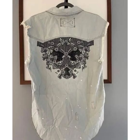 New Free People x We the free Western Wear Cutoff Top sz Medium - Picture 3 of 4